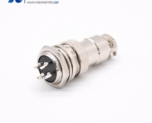 4芯GX16母插头转公插座常规款直式后锁穿墙焊线接插件