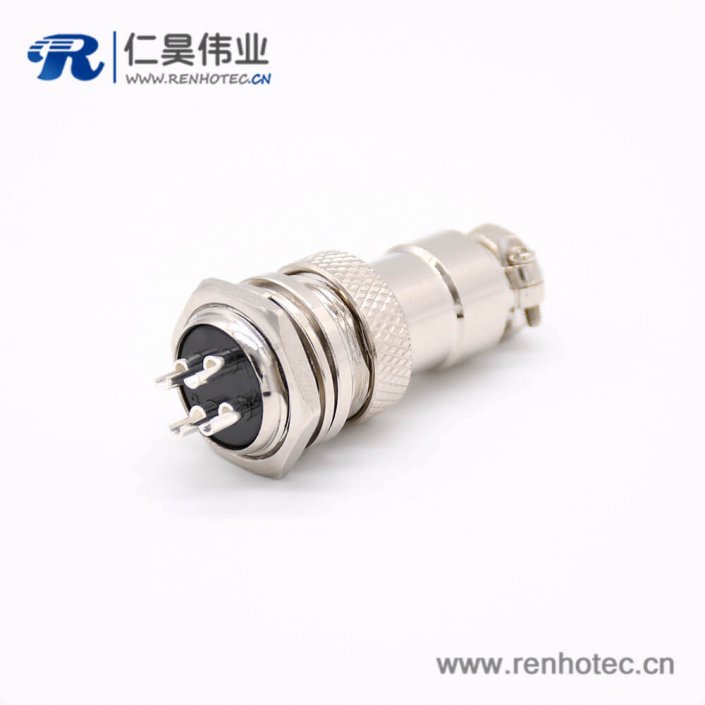 4芯GX16母插头转公插座常规款直式后锁穿墙焊线接插件