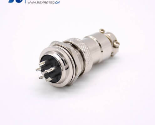 航空接插件GX16 6芯母插头转公插座常规款直式前锁穿墙焊线接插件