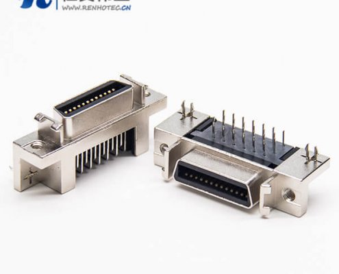 scsi接插件pcb封装弯头26针母头带鱼叉脚插PCB板