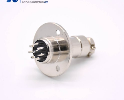 GX16 8芯母插头转公插座常规款直式法卡兰安装焊线接插件