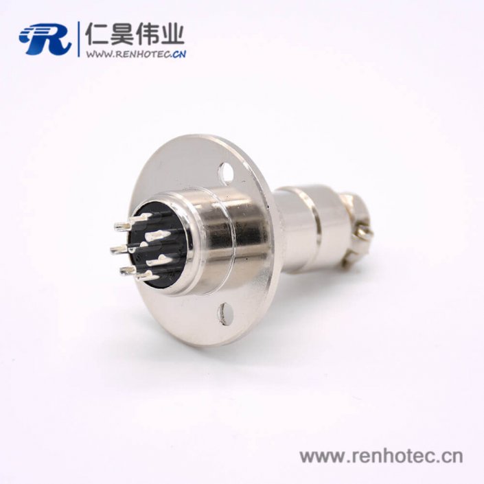 GX16 8芯母插头转公插座常规款直式法卡兰安装焊线接插件