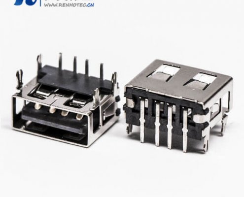 2.0usb弯母座封装黑色胶芯带鱼叉脚插板