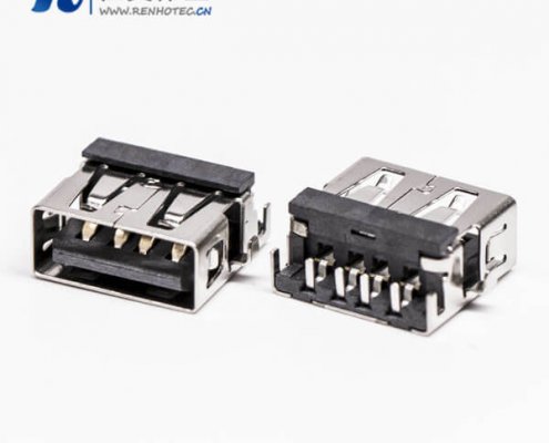 usb母座沉板type a黑色胶芯弯式