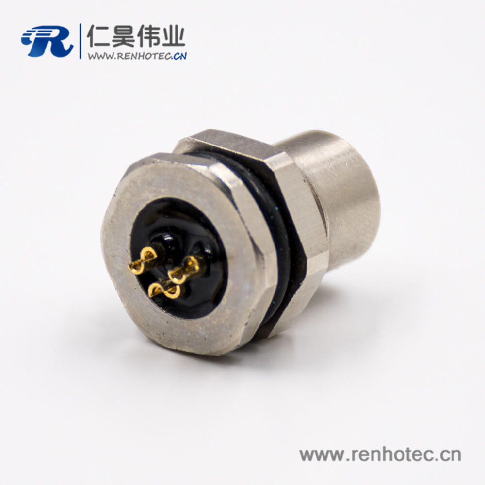 M8防水插座3芯直式前锁板板端插座接线母头焊接式接插件 M8防水插座3芯直式前锁板板端插座接线母头焊接式接插件