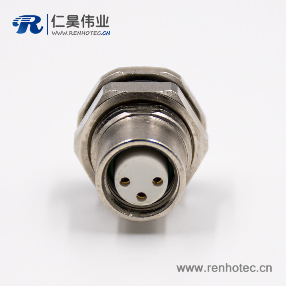 M8防水插座3芯直式前锁板板端插座接线母头焊接式接插件 M8防水插座3芯直式前锁板板端插座接线母头焊接式接插件