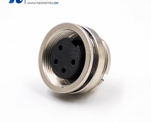 4芯插座M16型号母头板端插座A扣后锁穿墙焊杯接线直式接插件