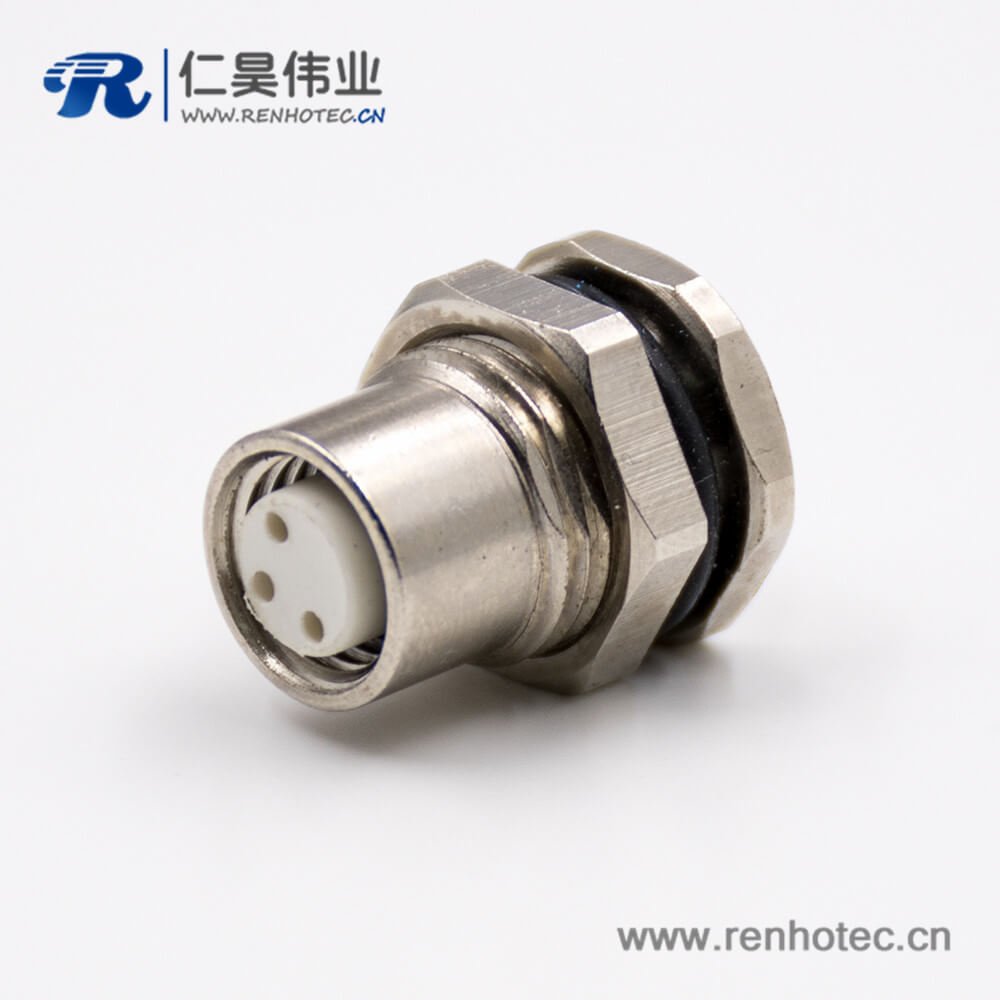 M8防水插座3芯直式前锁板板端插座接线母头焊接式接插件 M8防水插座3芯直式前锁板板端插座接线母头焊接式接插件