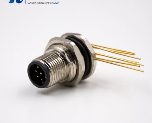 M12公头A扣弯式8芯前锁板接PCB板板端插座接插件