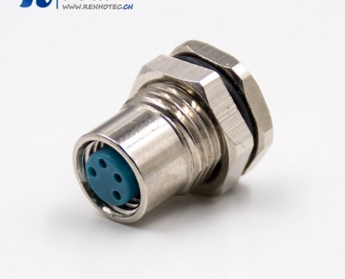 M8接插件4芯母头直式板端插座前锁板接线焊接式传感器