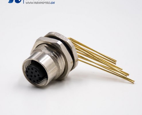 插座母头M12板端插座A扣弯式12芯插孔前锁板接插件