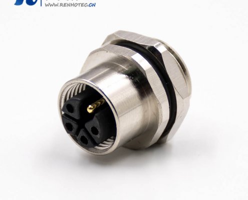 M12传感器接插件5芯K扣母头直式接线焊接式后锁板板端插座