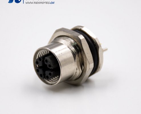 M12x扣直式8芯板端插座母头接PCB板传感器接插件