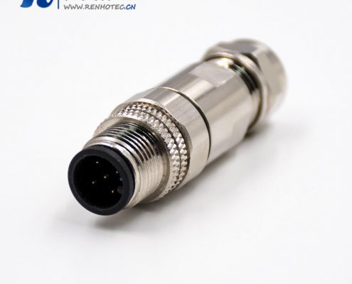 M12接头5芯A扣公头直式带屏蔽接线螺丝锁线组装接头传感器接插件