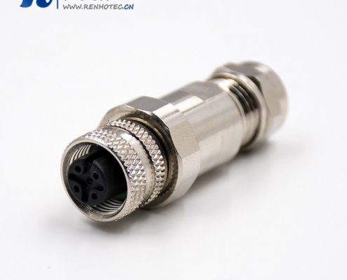 M12传感器插座5芯A扣母头直式接线螺丝锁线带屏蔽组装接头接插件