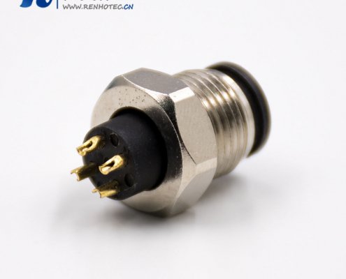 M12公头4针A扣直式接线焊接式组装接头不带屏蔽接插件