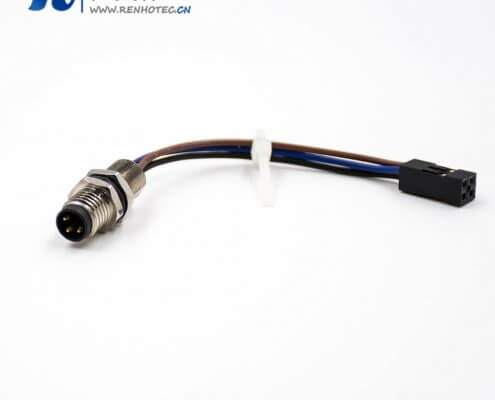 M8传感器接插件公头3芯直式后锁板接端子接插件线束板端插座