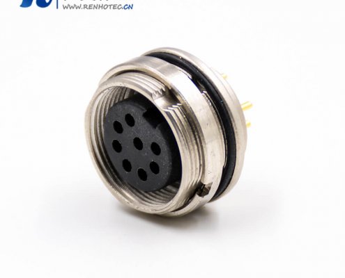 M16母头8芯前装面板头板端插座PCB板焊接A扣直式接线接插件