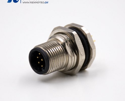 防水接插件M12板端插座8芯公头A扣直式前锁板接PCB板传感器