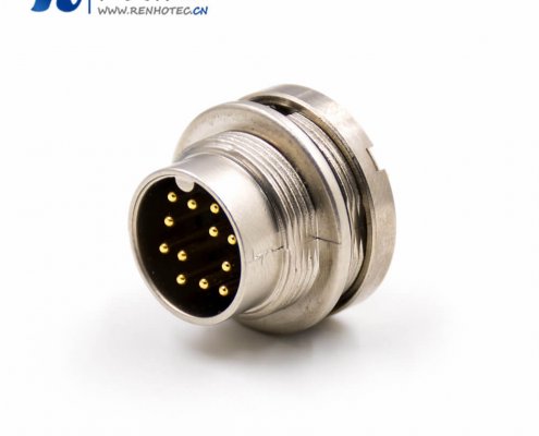 公插座12芯A扣板端插座接插件PCB板接线焊接直式穿墙M16公头