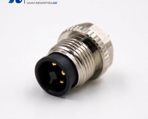 T型M12组装接头4芯公头直式不带屏蔽接线焊线式传感器接插件