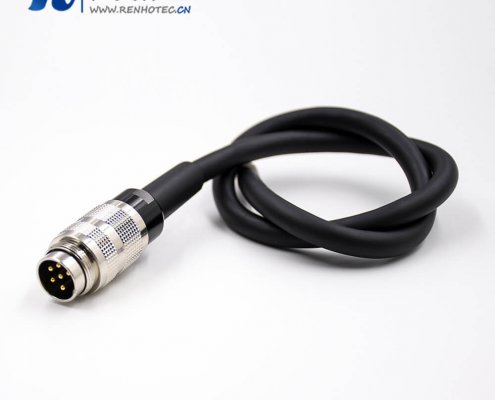 M16圆形接插件公头直式线束6芯A扣注塑成型接线焊接传感器