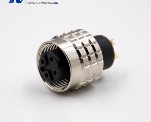 M12传感器接插件注塑组装接头直式焊线式A扣4芯公头不带屏蔽