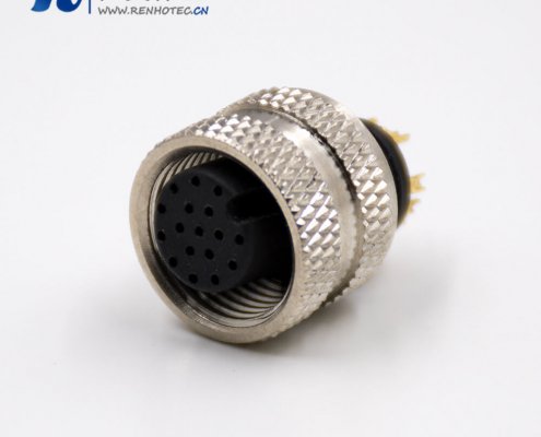 M12传感器接插件组装接头A扣直式注塑焊线式17芯母头不带屏蔽