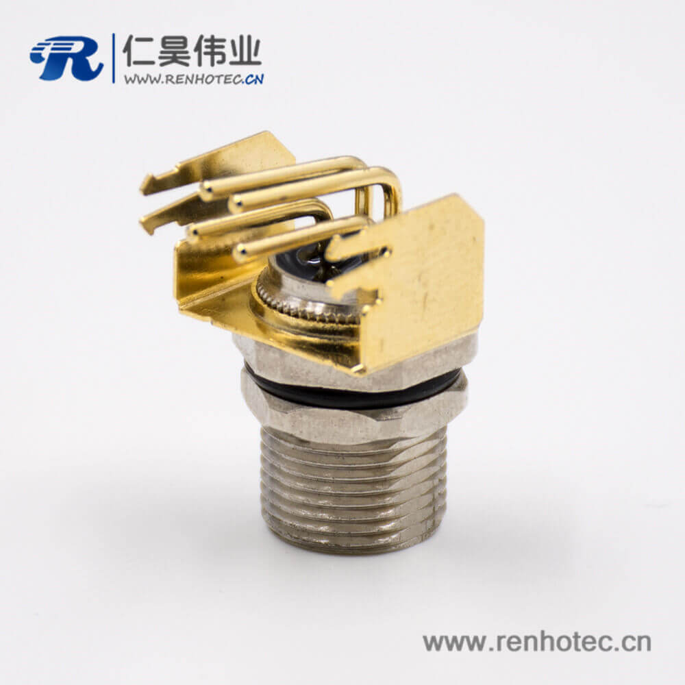 M8接插件母头4芯板端插座弯式前锁板接PCB板传感器 M8接插件母头4芯板端插座弯式前锁板接PCB板传感器