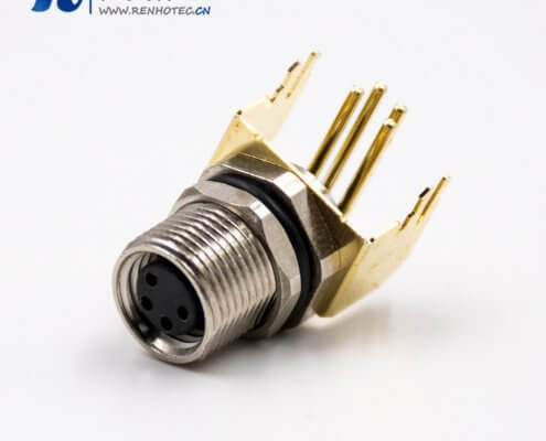 M8接插件母头4芯板端插座弯式前锁板接PCB板传感器