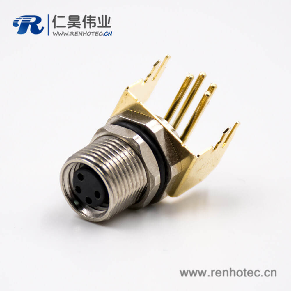 M8接插件母头4芯板端插座弯式前锁板接PCB板传感器 M8接插件母头4芯板端插座弯式前锁板接PCB板传感器