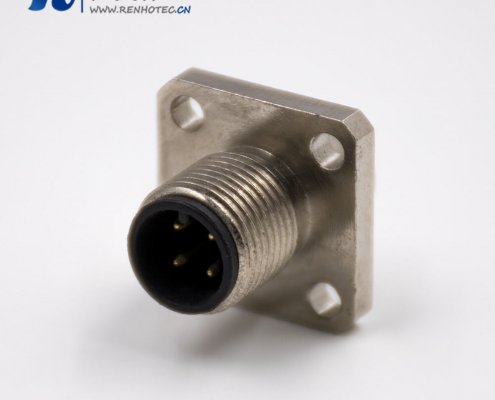 传感器m12法兰插座直式公头板端插座A扣4芯面板安装4孔法兰接插件