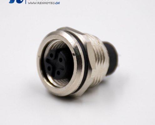 防水接插件M12板端插座A扣4芯接线焊线式母头直式不带屏蔽锌合金传感器