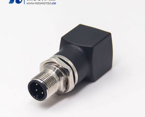 m12公头转rj45母头转接头m12直式4pin穿墙转rj45直型接插件