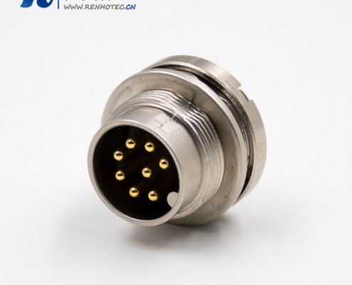 M168p前装面板头板端插座A扣前锁板接线公头直式焊接式传感器接插件