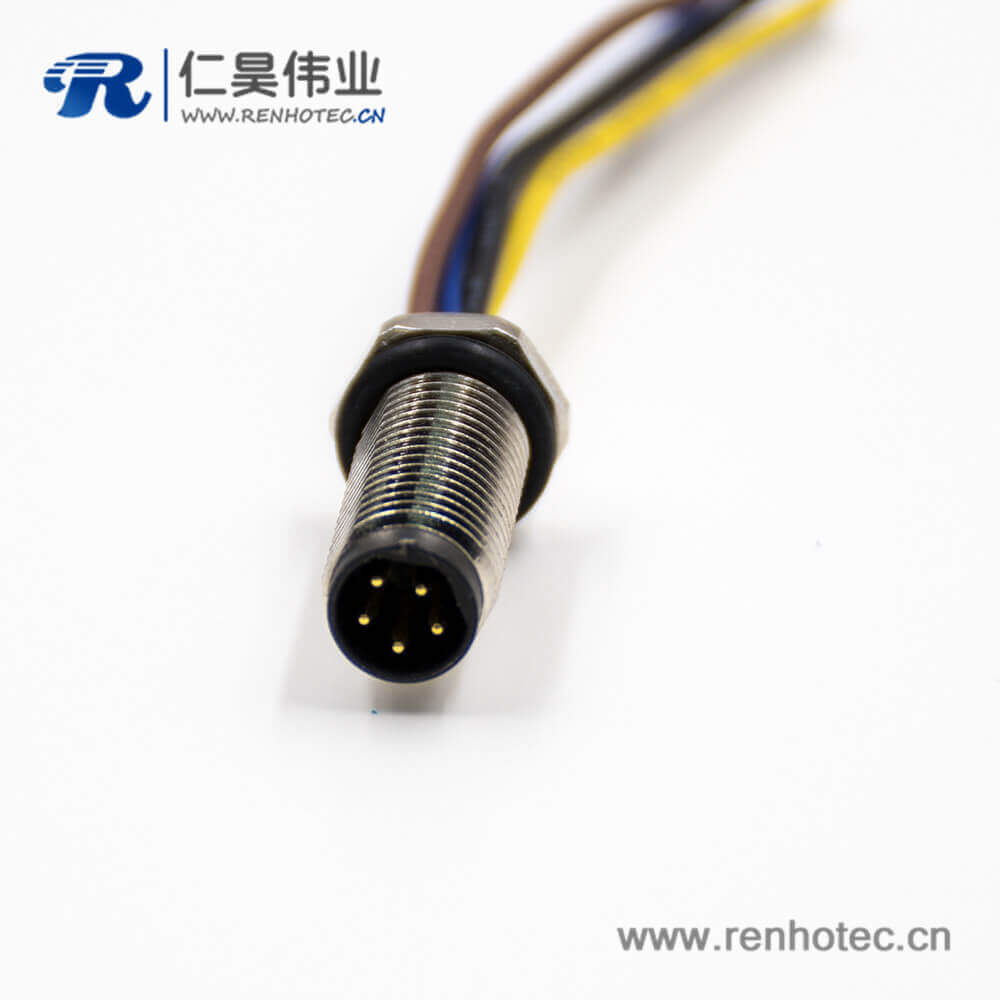 M8公头螺纹带线5芯B扣直式前锁板接线焊接式板端插座接插件 M8公头螺纹带线5芯B扣直式前锁板接线焊接式板端插座接插件