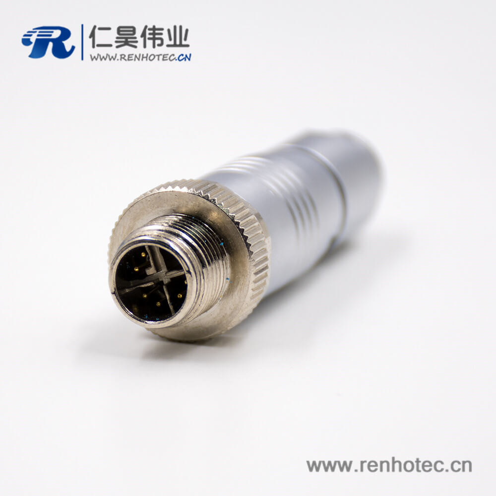 M12公插头X扣8芯直式接线组装接头带屏蔽防水接插件 M12公插头X扣8芯直式接线组装接头带屏蔽防水接插件