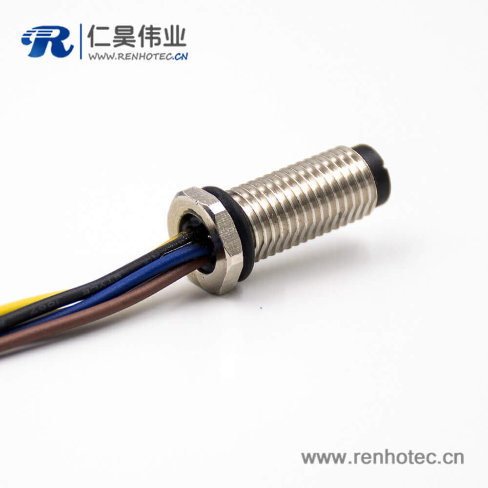 M8公头螺纹带线5芯B扣直式前锁板接线焊接式板端插座接插件 M8公头螺纹带线5芯B扣直式前锁板接线焊接式板端插座接插件