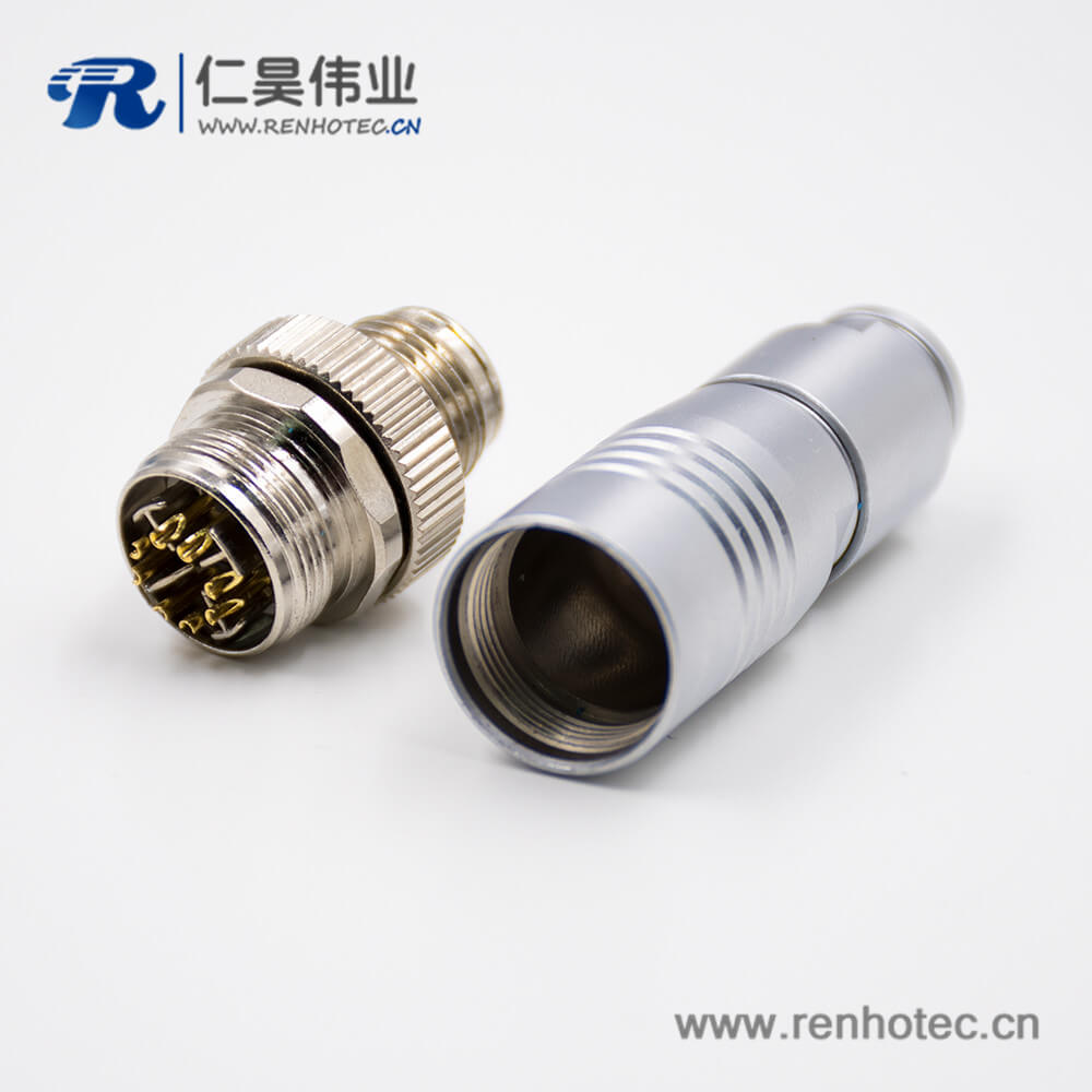 M12公插头X扣8芯直式接线组装接头带屏蔽防水接插件 M12公插头X扣8芯直式接线组装接头带屏蔽防水接插件