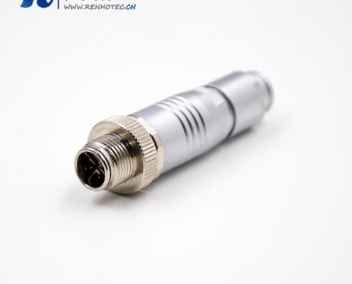 M12公插头X扣8芯直式接线组装接头带屏蔽防水接插件