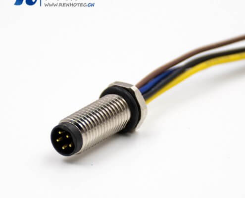 M8公头螺纹带线5芯B扣直式前锁板接线焊接式板端插座接插件