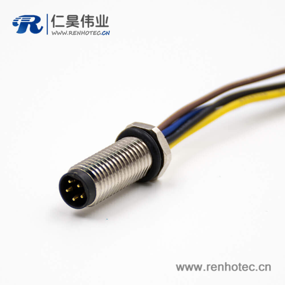 M8公头螺纹带线5芯B扣直式前锁板接线焊接式板端插座接插件 M8公头螺纹带线5芯B扣直式前锁板接线焊接式板端插座接插件