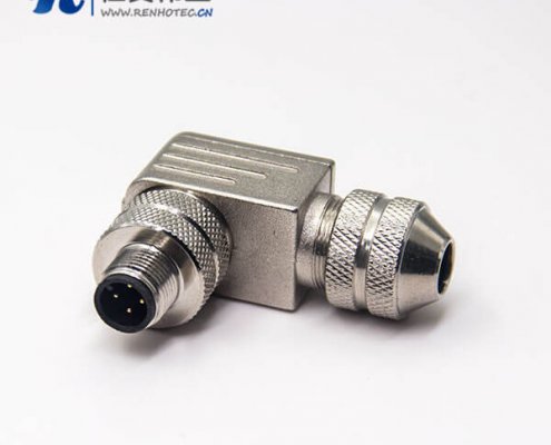 m12组装式接插件弯式金属外壳带屏蔽4芯航空插头