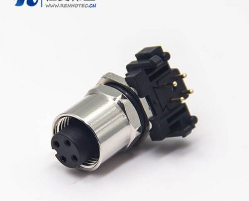 插板m12防水座弯脚后锁板带屏蔽4pin母头