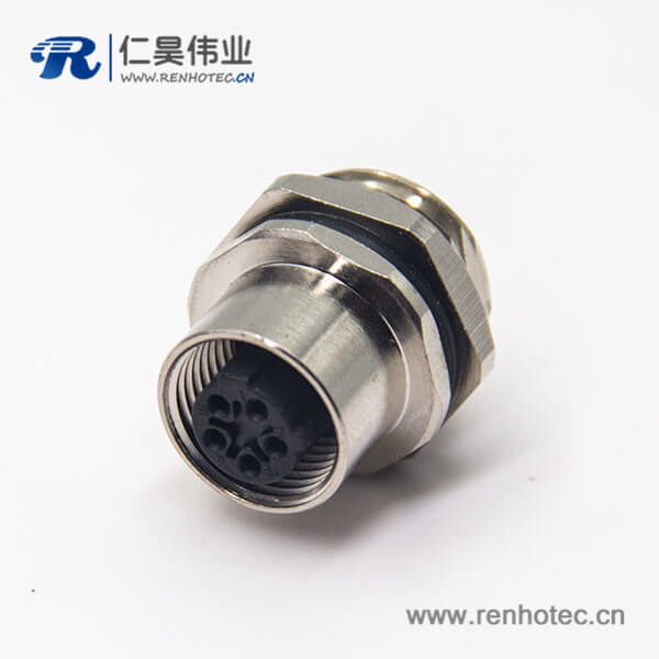 m12母头直式防水航空插座C型编码焊线式后锁穿墙 m12母头直式防水航空插座C型编码焊线式后锁穿墙