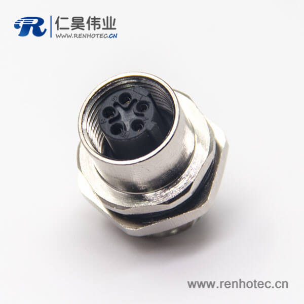 m12母头直式防水航空插座C型编码焊线式后锁穿墙 m12母头直式防水航空插座C型编码焊线式后锁穿墙