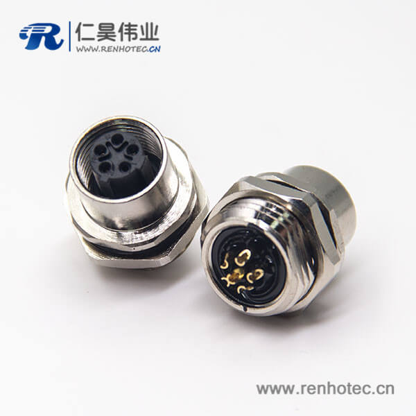 m12母头直式防水航空插座C型编码焊线式后锁穿墙 m12母头直式防水航空插座C型编码焊线式后锁穿墙