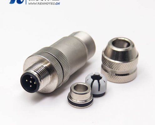 m12航空接头B型公头插座5pin直式接线式全金属锁接圆形接插件