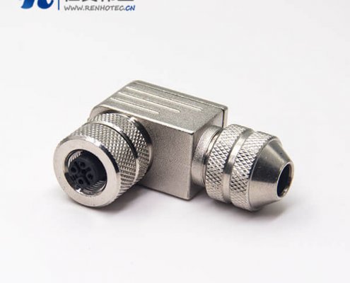 航空弯插头m12全金属接线带屏蔽组装式5芯母头