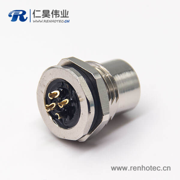 m12接插件5针板端穿墙焊线式直式防水插座母头 m12接插件5针板端穿墙焊线式直式防水插座母头